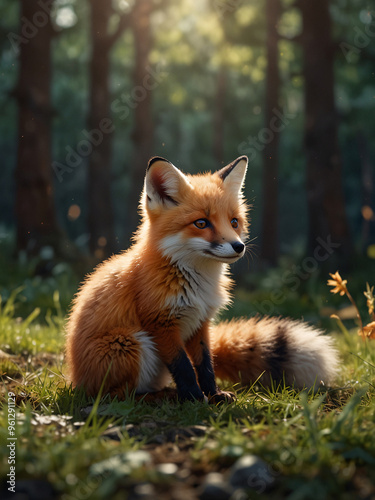 A gentle scene featuring a tiny fox kit