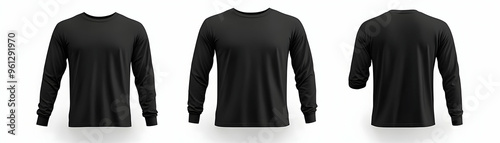 Realistic Black Long Sleeve T-Shirt 3D Illustration