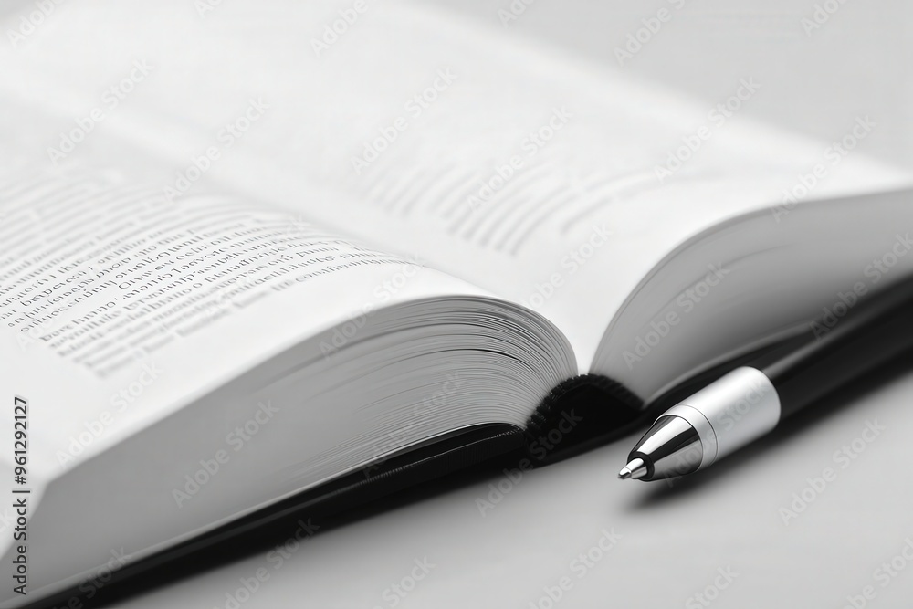 Freshly Opened Book with a Pen Capturing the Essence of Knowledge and Creativity in Action Freshly Opened Book with a Pen Capturing the Essence of Knowledge and Creativity in Action