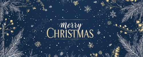 Blue Christmas card background with text merry christmas