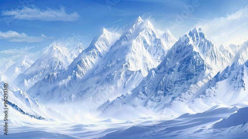 Backdrop of a snowy mountain range detailed peaks soft snow and a clear crisp sky creating serenity