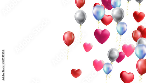 heart balloons Realistic white red, blue and on background are available for use online shopping website or social media, celebration party vector illustration