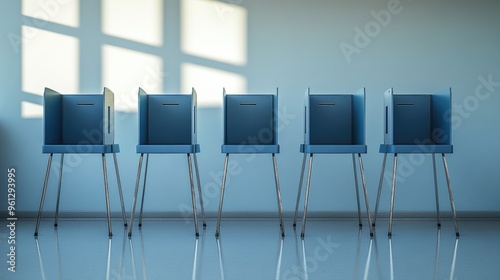 Empty Election Polling Booths Awaiting Voters in Government Office Interior photo
