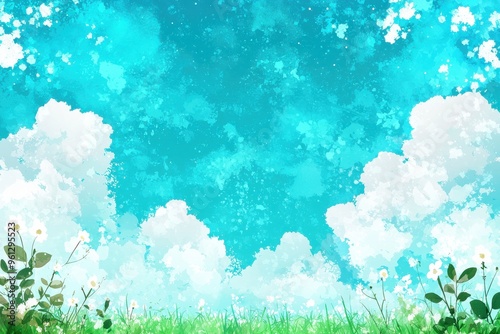 Idyllic spring meadow and sky with clouds
