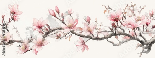 Elegant Watercolor Magnolia Blossoms: A Delicate Representation of Spring Beauty