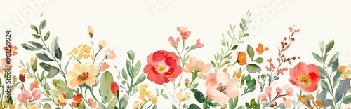 Elegant Watercolor Floral Design Featuring Vibrant Blooms and Lush Foliage for Home Décor and Art Enthusiasts