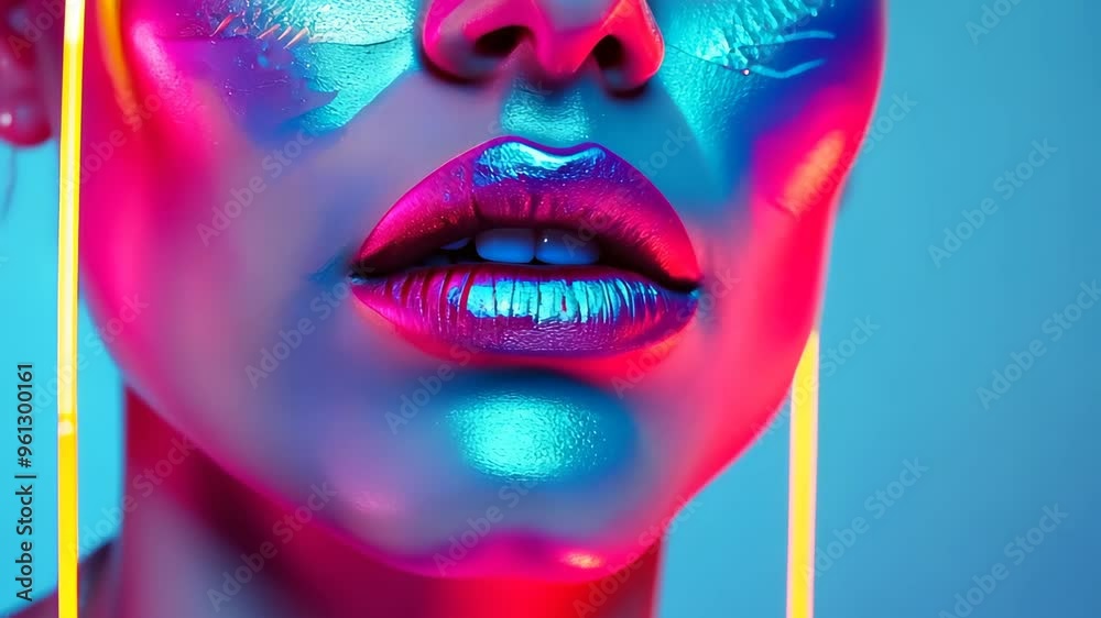 Close up of the face and lips of an attractive woman with colorful makeup. Close up of the face and lips of an attractive woman with colorful makeup.
