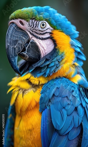 Close-up of a vibrant Blue and Gold Macaw