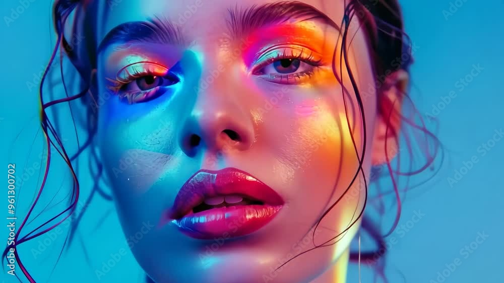 Close up of the face and lips of an attractive woman with colorful makeup. Close up of the face and lips of an attractive woman with colorful makeup.