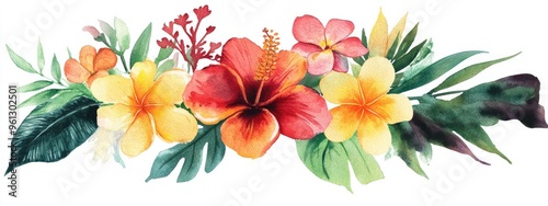 Vibrant Tropical Floral Watercolor Arrangement for Nature and Art Lovers