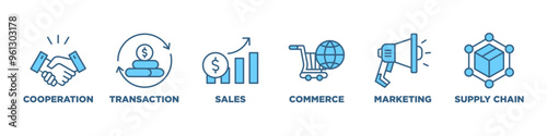 Business to business banner web icon vector illustration concept with icon of cooperation, commerce, transaction, sales, marketing, supply chain
