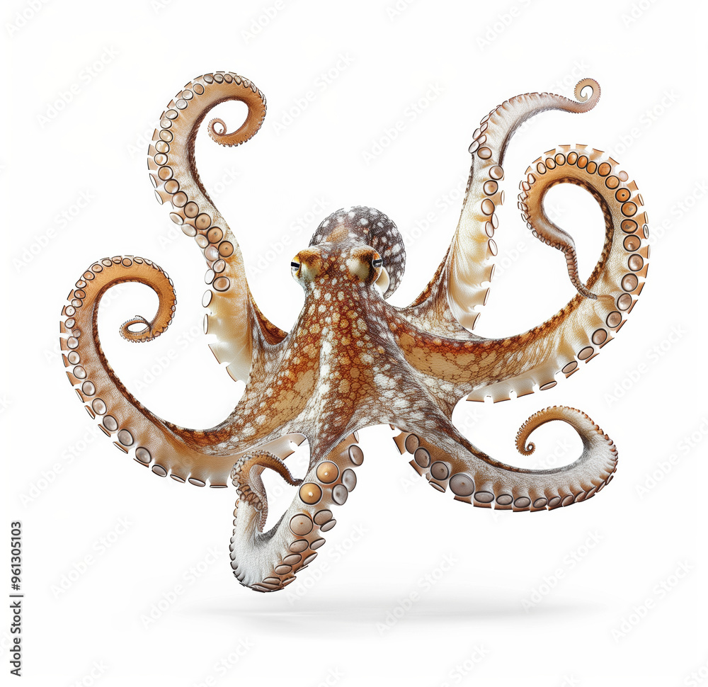Obraz premium The octopus floats on a white background.