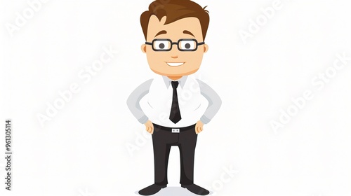 An office cartoon character standing in a professional environment. The character is wearing business attire and has a unique design. It is holding office tools and seems to be engaged in work - relat