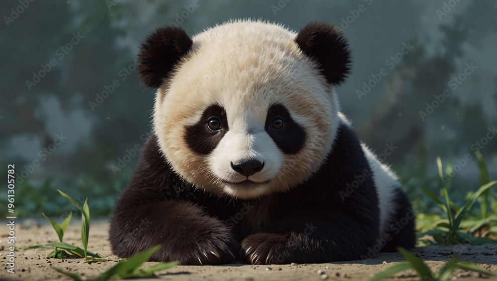 A peaceful moment where a baby panda A peaceful moment where a baby panda