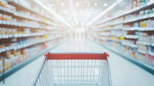 Shopping Cart in a Super Market Aisle