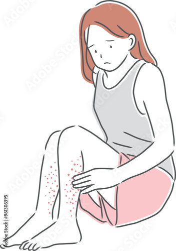 足の肌荒れに悩み女性のイラスト素材