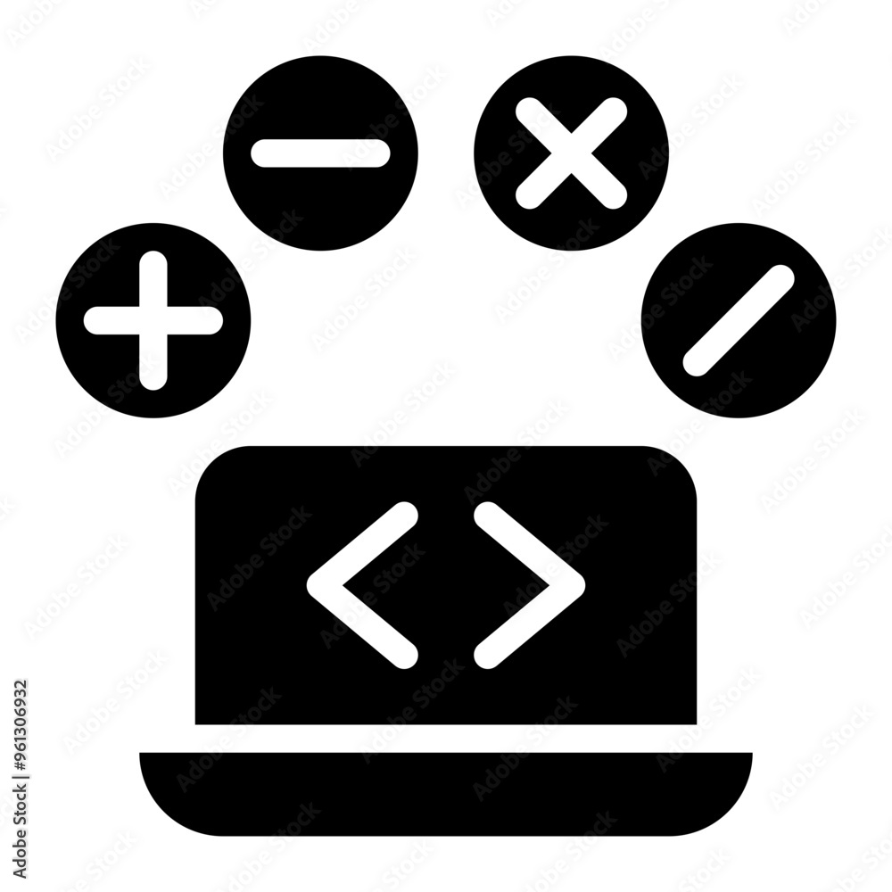 Obraz premium arithmetic operator, arithmetic, operators, programming, coding, computer science solid or glyph icon