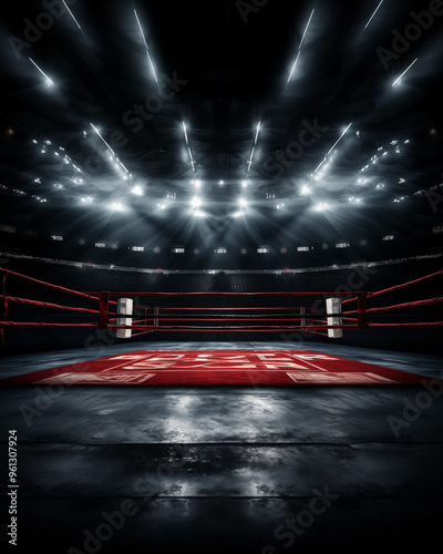 Boxing ring, dark tone, looks fierce.