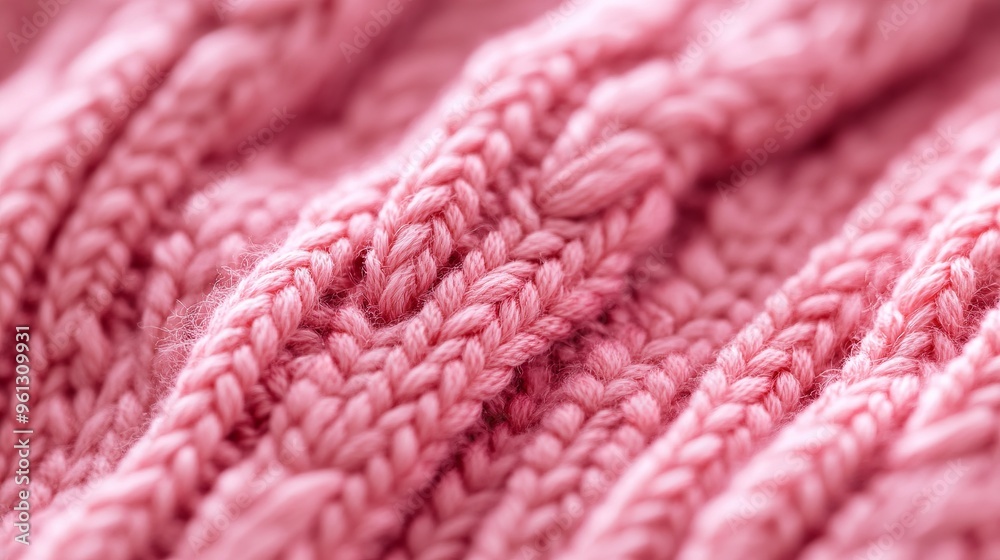 Close-up of a pink knitting texture featuring coral knit patterns, with a blurred ribbed sweater effect, showcasing the intricate details and softness of the fabric Close-up of a pink knitting texture featuring coral knit patterns, with a blurred ribbed sweater effect, showcasing the intricate details and softness of the fabric