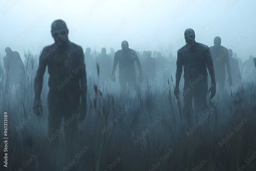 Zombie Horde in Foggy Field Zombie Horde in Foggy Field