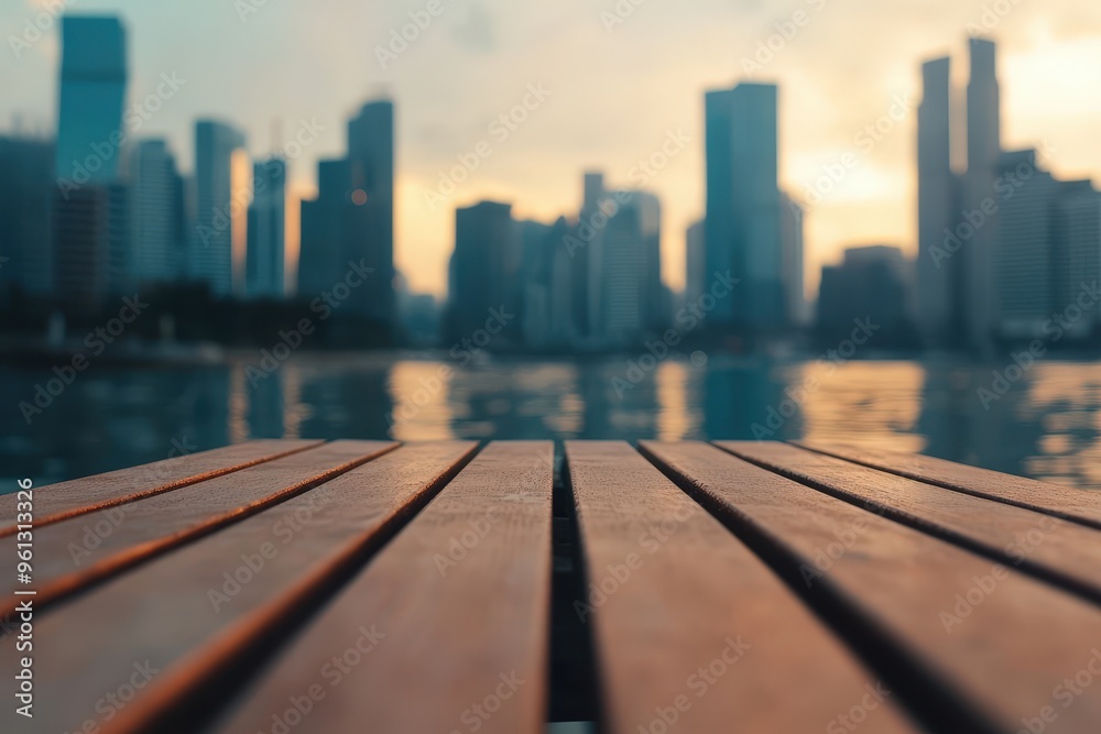 A Serene Evening View of Urban Skyline Mirroring on Water Under a Colorful Sky at Dusk A Serene Evening View of Urban Skyline Mirroring on Water Under a Colorful Sky at Dusk