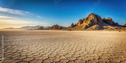 Barren desert landscape, rocky scenery, minimalist, hot climate