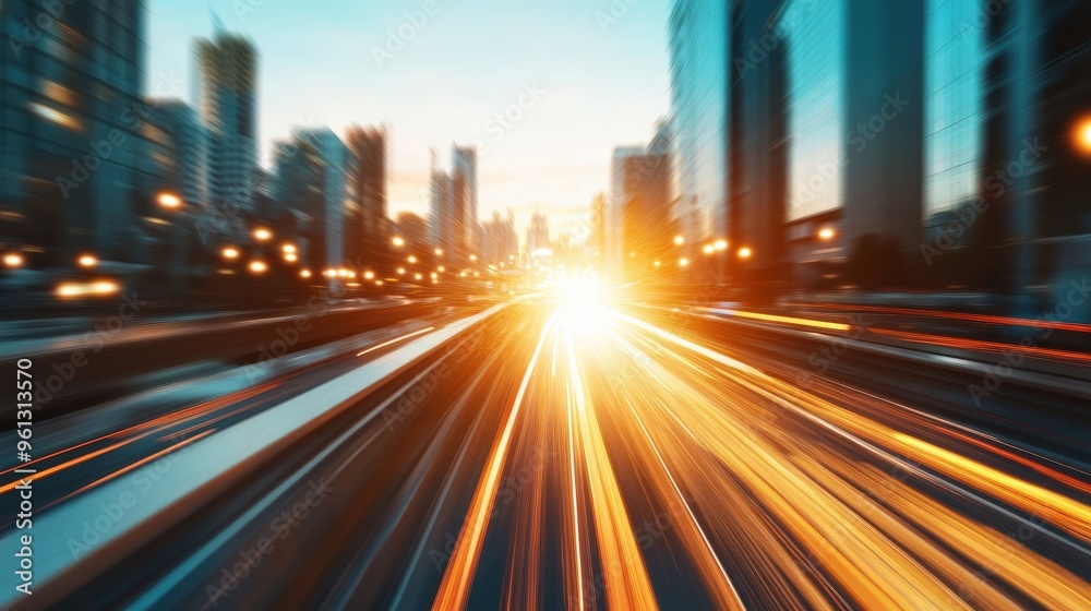 Dynamic Cityscape at Dusk: A Glimpse of Fast-Paced Urban Life and Vibrant City Lights Dynamic Cityscape at Dusk: A Glimpse of Fast-Paced Urban Life and Vibrant City Lights