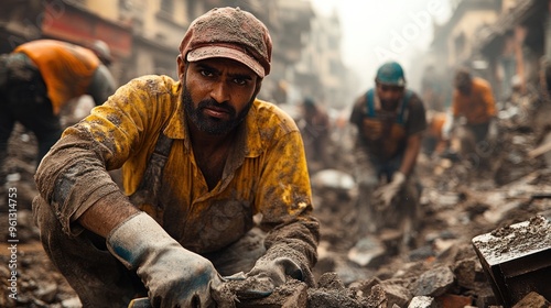 A Man's Determination Amidst Debris