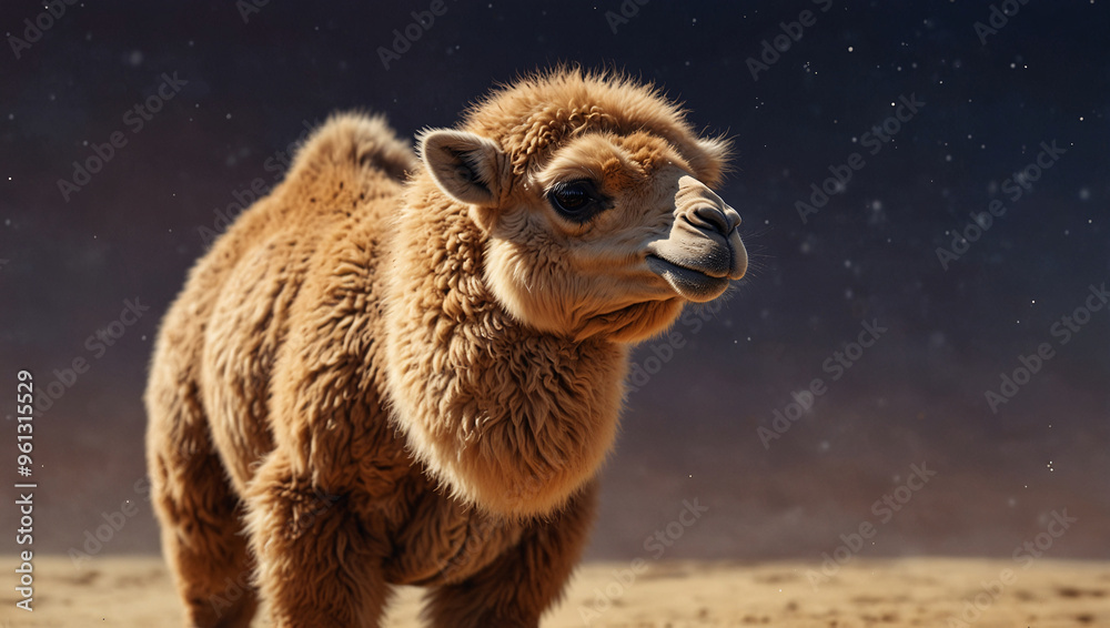 Fototapeta premium A sweet moment featuring a baby camel