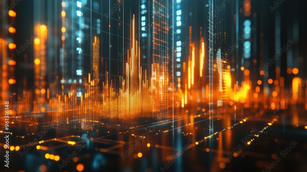 A dynamic financial growth chart with futuristic elements, showcasing data visualization and financial analysis with innovative technology. A dynamic financial growth chart with futuristic elements, showcasing data visualization and financial analysis with innovative technology.