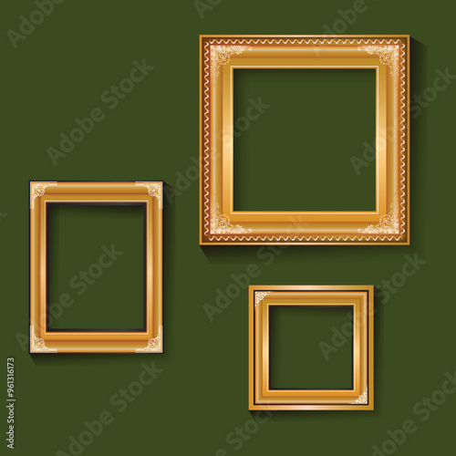 Set of Golden Border Photo frame with green background vector