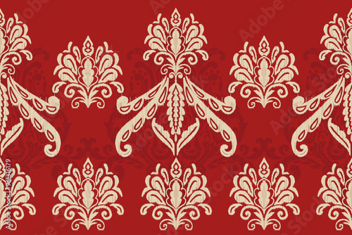 Motifs African paisley boho Floral Ikat seamless pattern embroidery border. Ethnic ikat saree sarong  flower design for Ikat pattern and Ethnic Pattern.Border indian floral Aztec embroidery patterns.