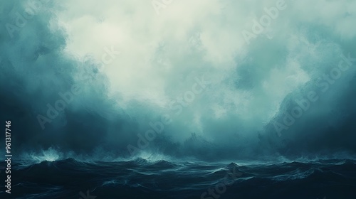 Moody Midnight Seascape with Breezy Seafoam Waves Crashing in Stormy Ocean Landscape