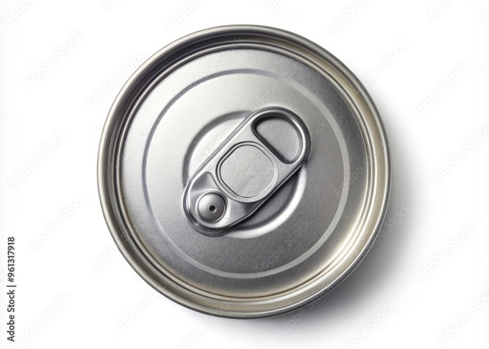 * A metal can with a convenient pull tab at the top, perfectly positioned on a clean white * A metal can with a convenient pull tab at the top, perfectly positioned on a clean white