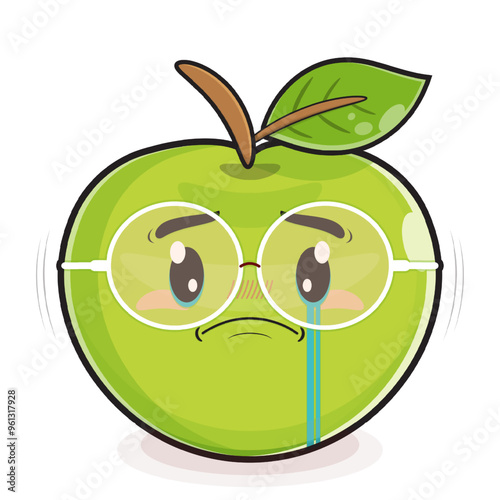 green apple scared face cartoon cute