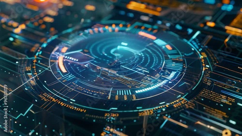 Wallpaper Mural Close-up of a futuristic holographic interface displaying complex data and visualizations, A holographic interface displaying complex data and statistics Torontodigital.ca