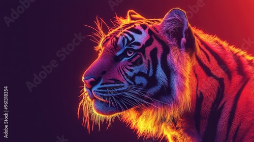 Soft gradient background, a tiger in a striking pose with an ethereal ambiance in warm tones. photo