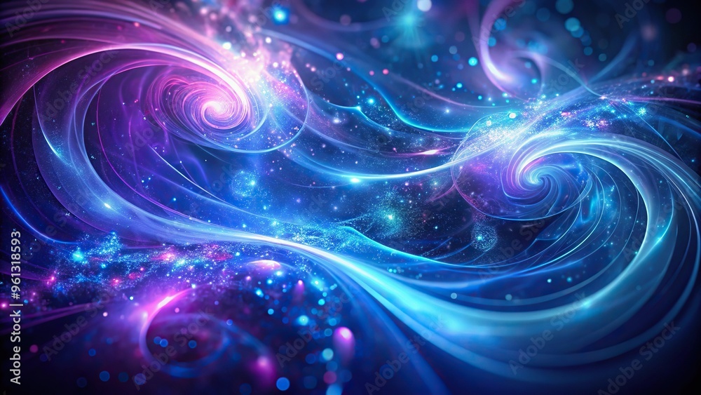 Obraz premium Bird Eye View Abstract Blue and Purple Swirls with Glowing Particles