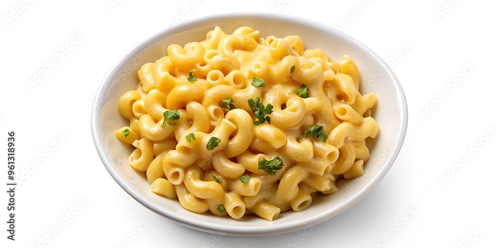 Bird Eye View Fork with creamy macaroni and cheese isolated on white background Bird Eye View Fork with creamy macaroni and cheese isolated on white background
