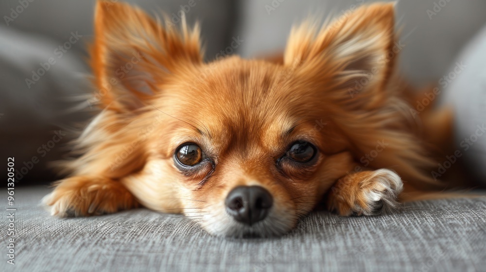 Adorable Chihuahua with Big Eyes Resting on a Couch Adorable Chihuahua with Big Eyes Resting on a Couch