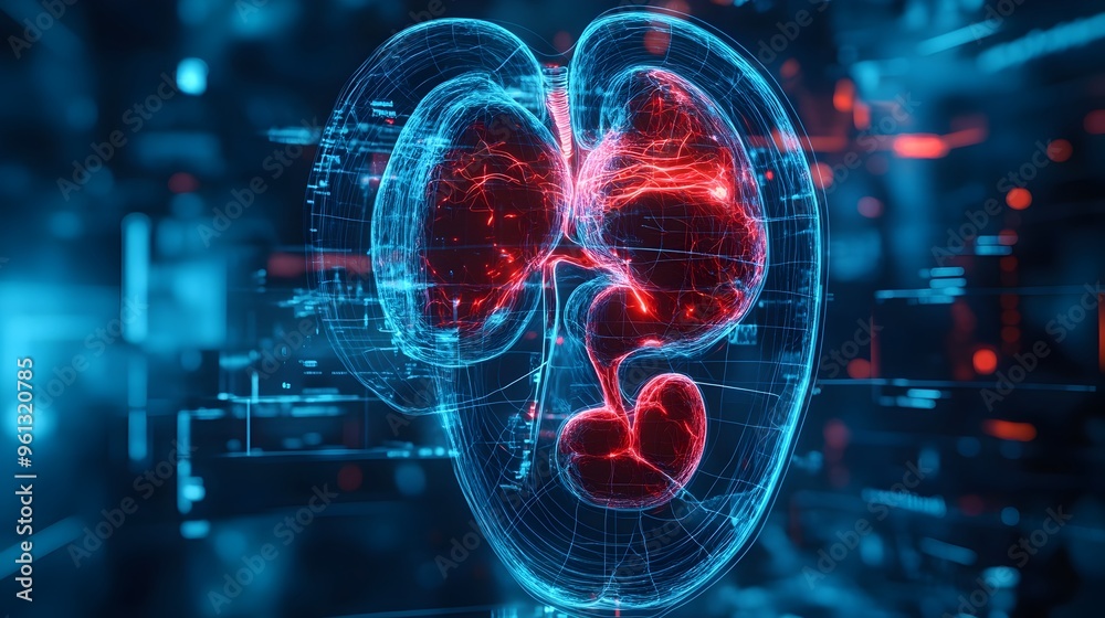 A captivating holographic display showcasing the intricate details of the human spleen offering a cutting edge tool for medical professionals researchers A captivating holographic display showcasing the intricate details of the human spleen offering a cutting edge tool for medical professionals researchers