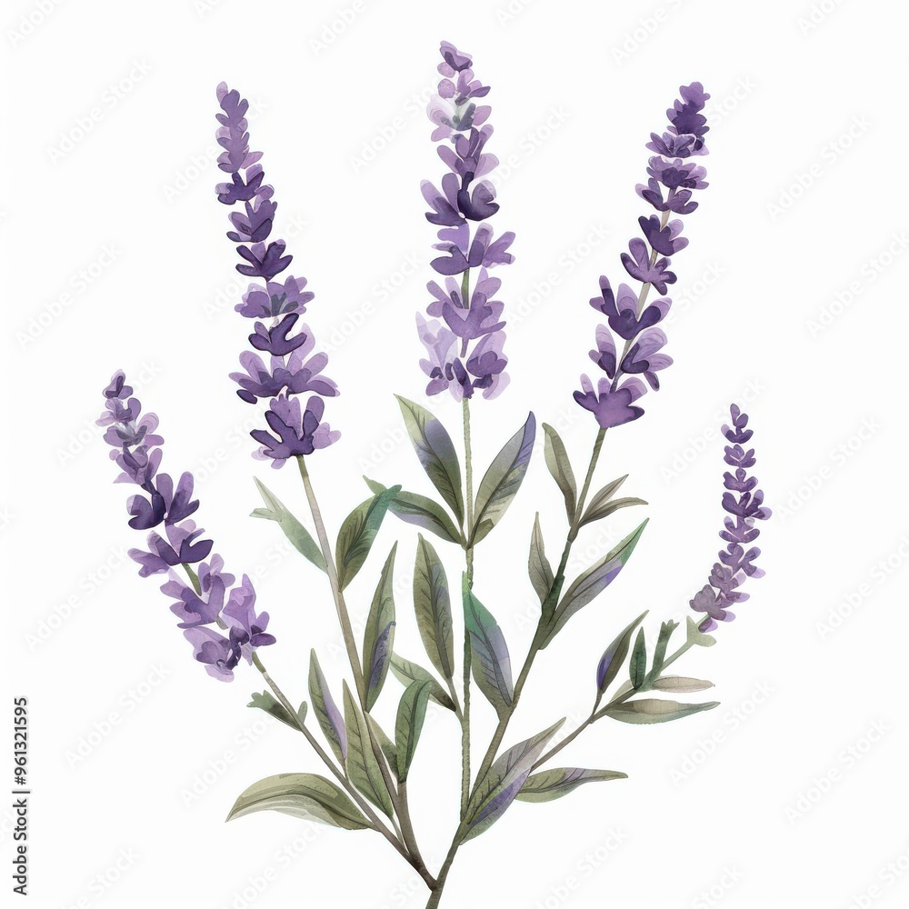 Fototapeta premium Simple lavander plant in a watercolor style with a white background 