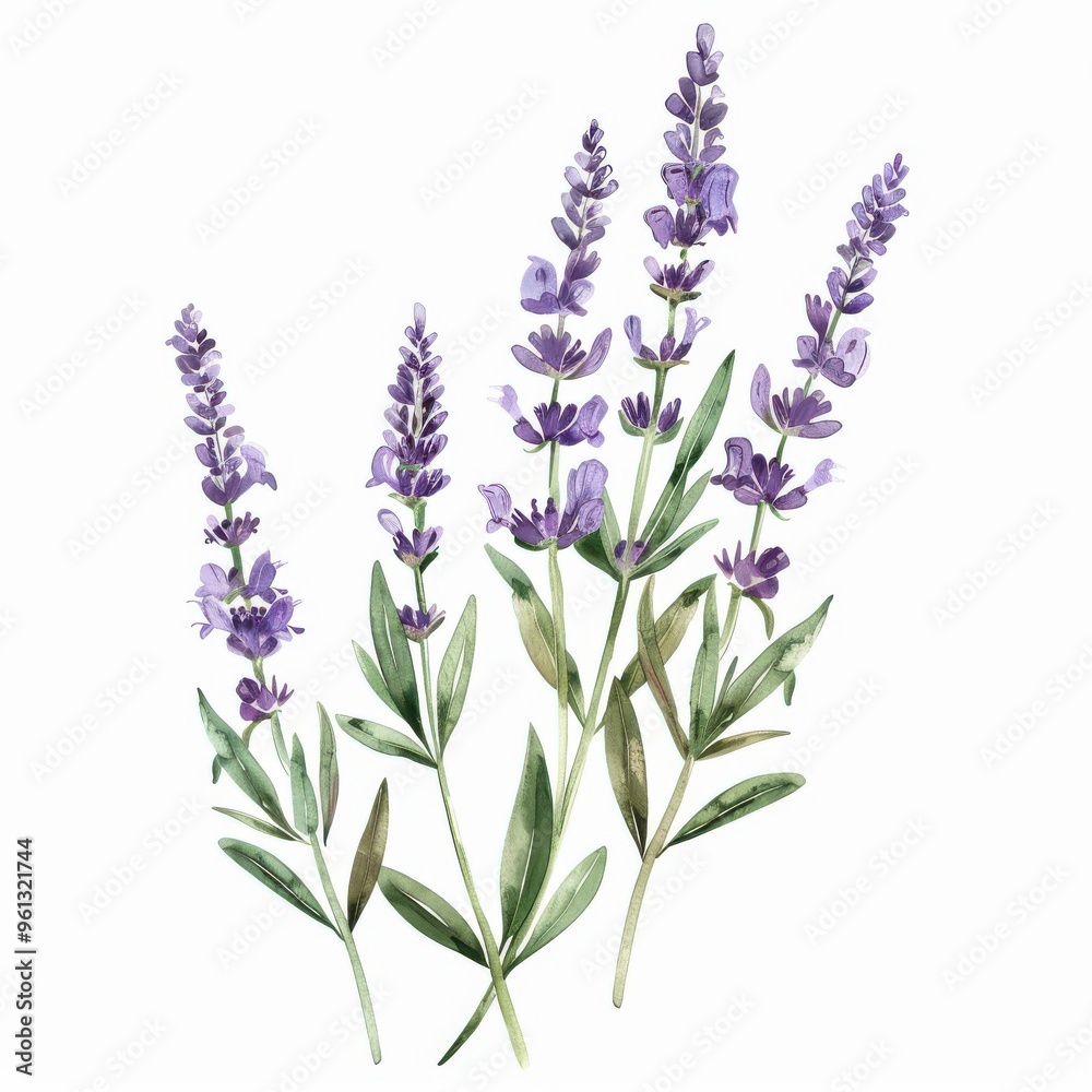 Fototapeta premium Simple lavander plant in a watercolor style with a white background