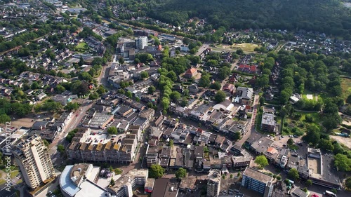 Aerial panorama around the downtown of the city Emmen in the Netherlands on a sunny morning in summer photo