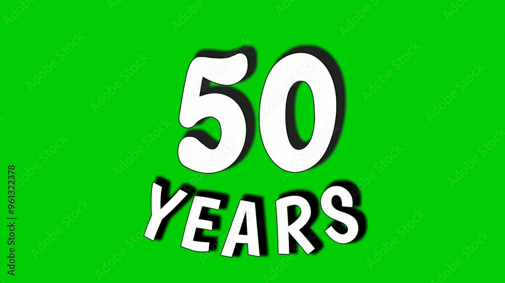 50 fifty years text animation motion graphics on green screen.celebration, anniversary, birthday concept. chroma key background