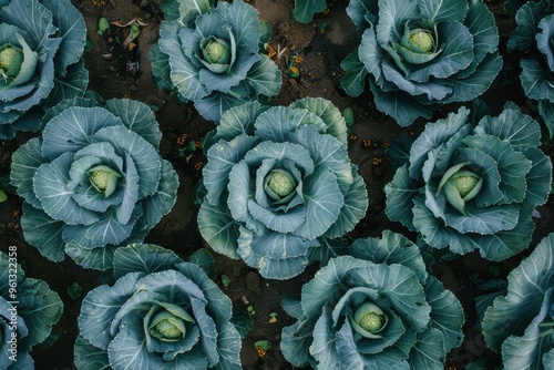 Top view fresh beautiful cabbage farm, wet