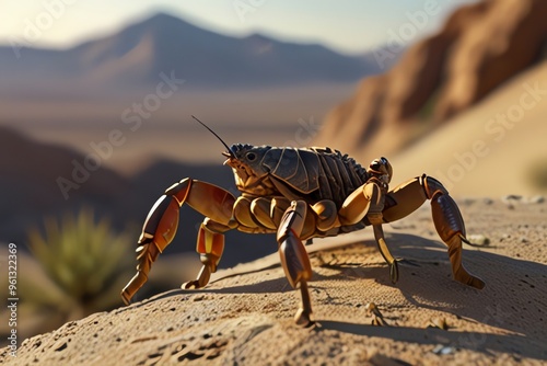 a crab with a long tongue is walking on a desert.