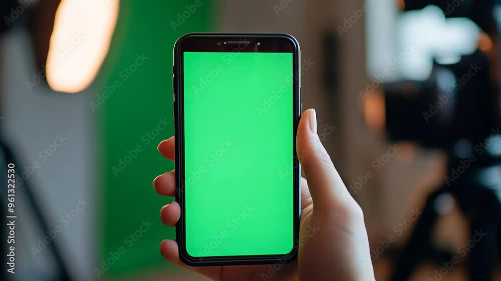 Hand Holding Smartphone with Green Screen in Studio Setup Stock Video ...