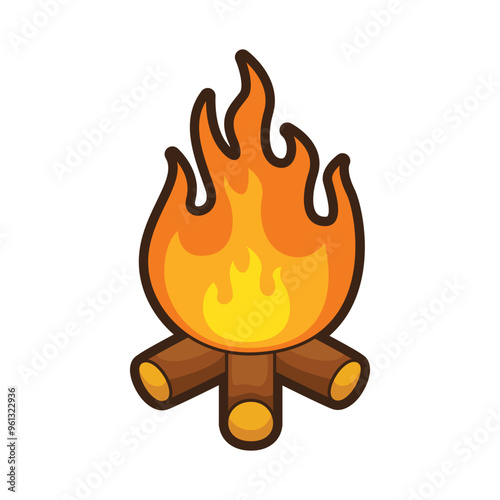 Campfire with orange flames and brown logs, perfect for outdoor, nature, and camping themed designs or content creation projects