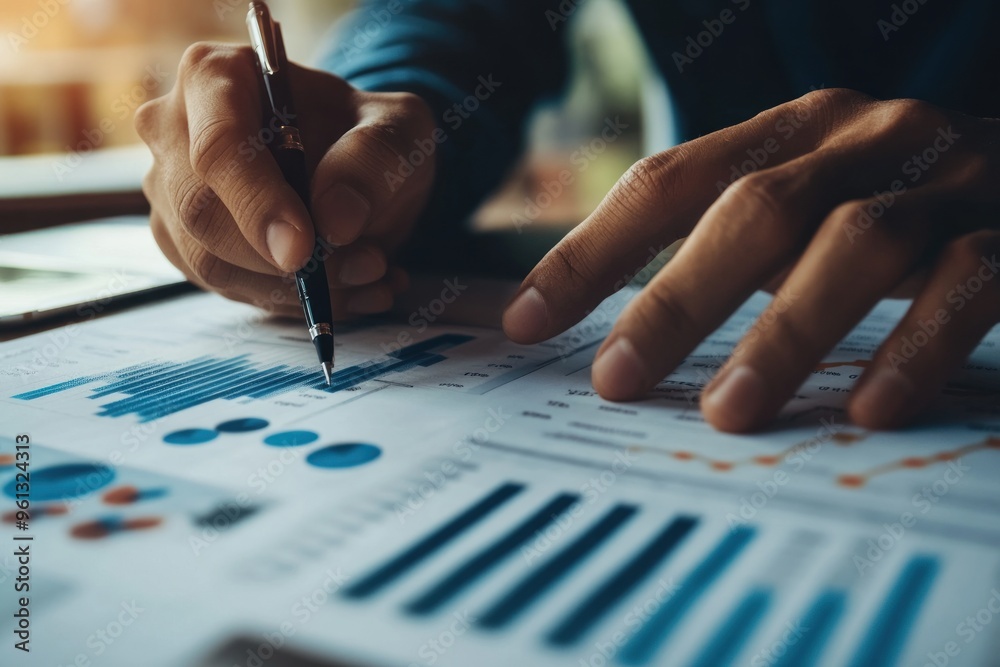 Close-up of a Person Analyzing Data with a Pen Close-up of a Person Analyzing Data with a Pen